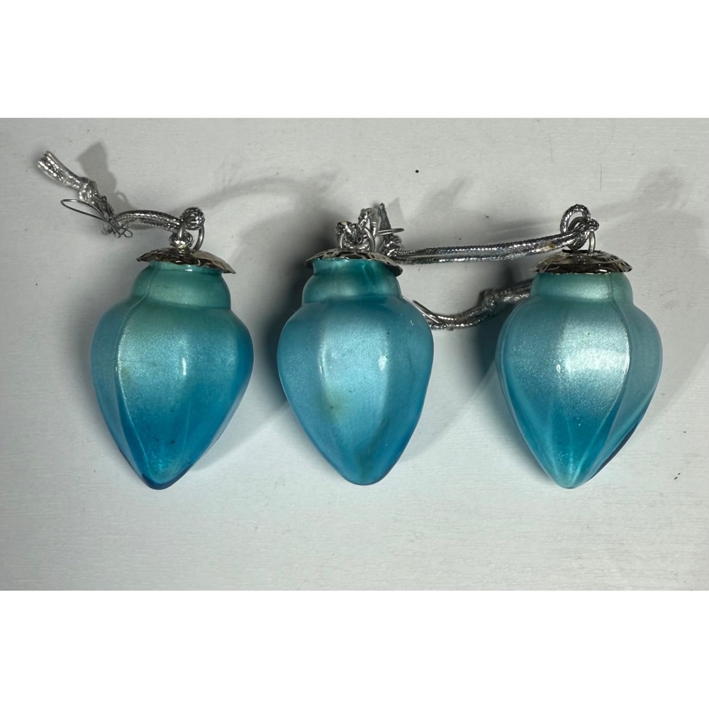 Kugel Midwest Teal Blue Glass Teardrop Ornaments 3Pc Set Christmas Holiday VTG